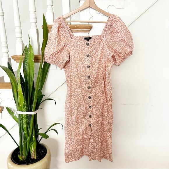 NEW J Crew Coquette Pink Puff Sleeve 🦋 Cottage Core Lolita Leopard Dress XS - Picture 7 of 8